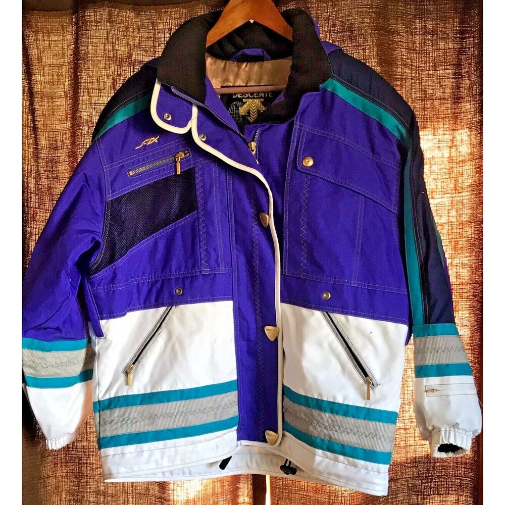 Vintage 90s Descente Jacket Womens 12 Blue Retro Winter Ski Snow Board Bomber